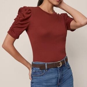 Ann Taylor Weekend Collection Shirred Sleeve Top Smoked Paprika